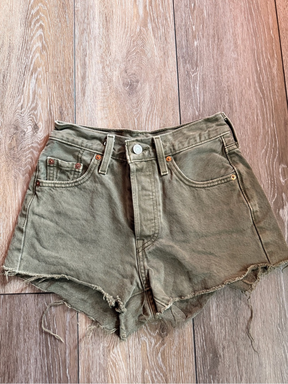 Levi’s Olive High-Rise Denim Cutoff Shorts